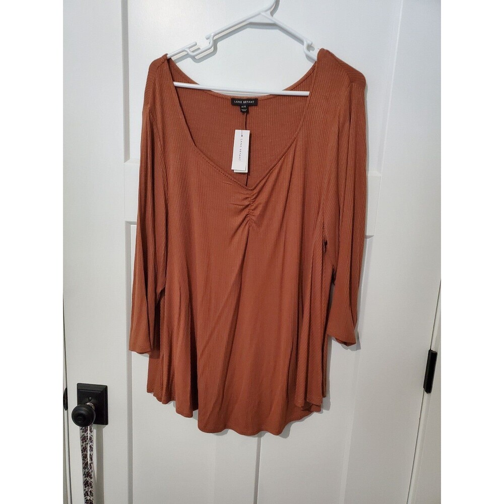 Lane Bryant Woman's 14/16 blouse 3/4 sleeves swing top burnt orange NWT